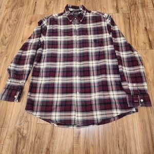 Chaps Shirt Mens Large Red Gray Plaid Long Sleeve Button Down Classic Fit